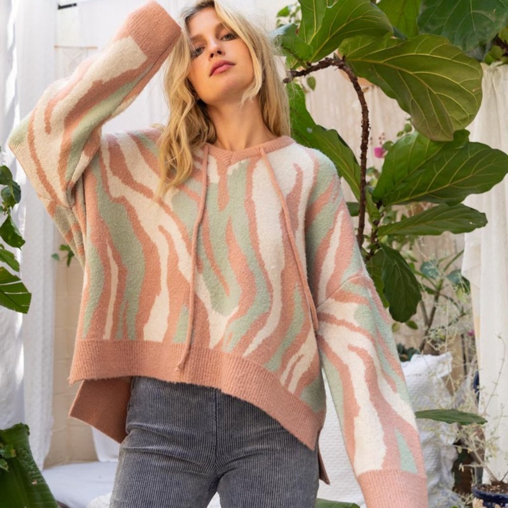 POL Zebra Print High-Low Hooded Sweater